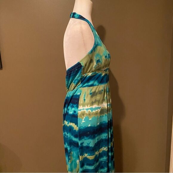 Bisou Bisou Halter Top Maxi Dress Tie Dye Size 10 Padded Bra - Picture 9 of 10